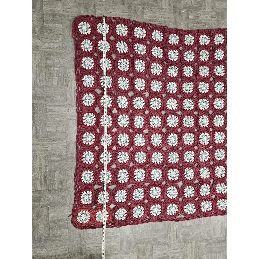 Handmade Crochet Granny Square Throw Blanket Afghan 63x75 Red Retro Boho‎ Decor